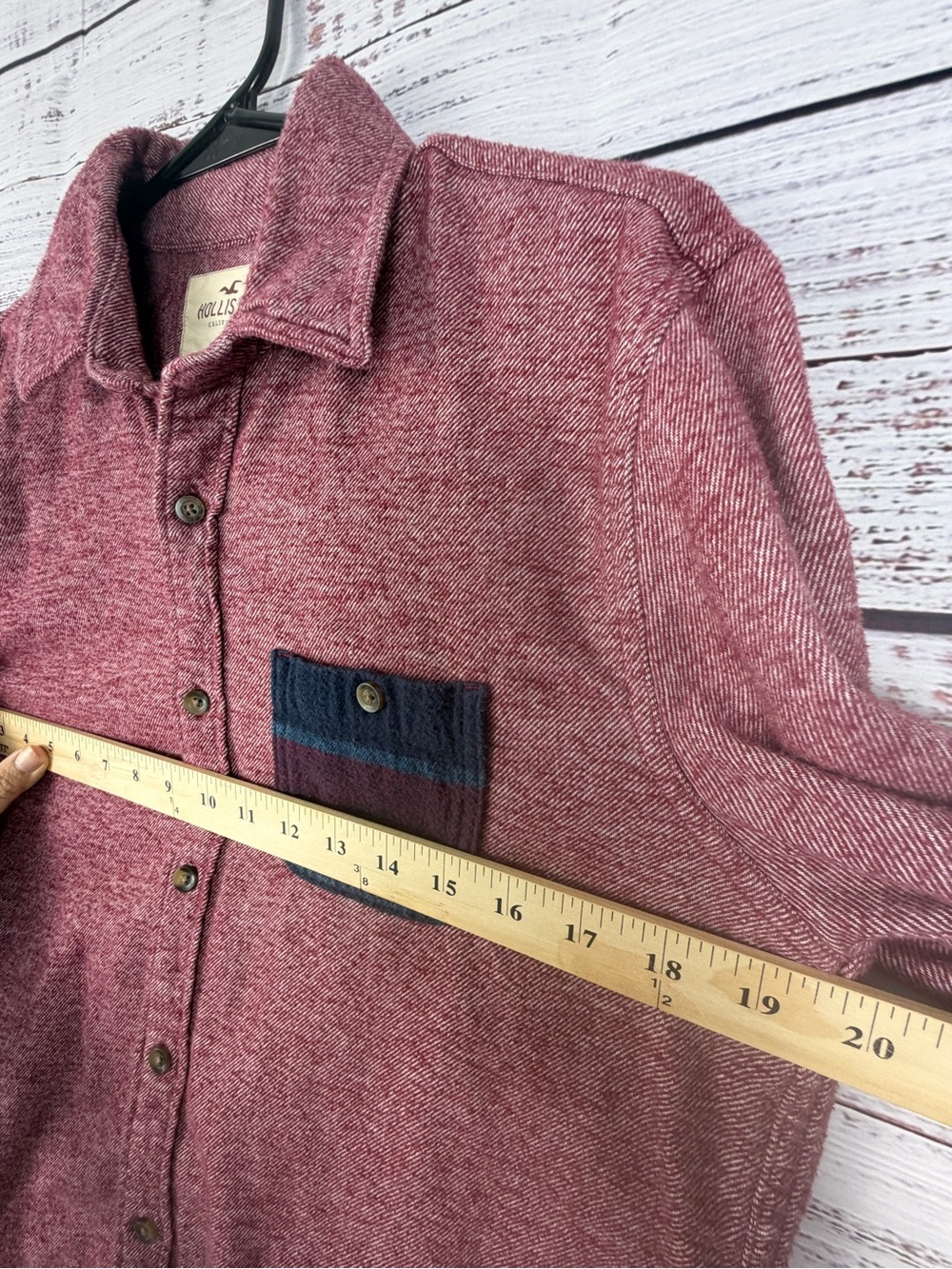 Hollister Burgundy Red 100% Cotton Button Down Shirt S Y2K Striped Pocket - Picture 7 of 8